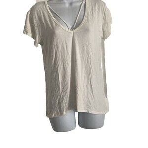 Laju Womens Ivory Short Sleeve Blouse Size XS V-Neck Cutout Top Shirt